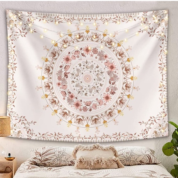 Floral Hippie Tapestry Symmetrical Indie Boho Wall Home Teen Dorm Decor/Backdrop - Picture 1 of 5